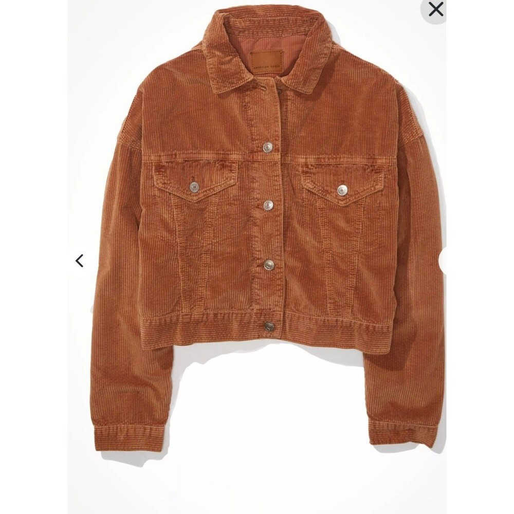 American Eagle Outfitters Corduroy Trucker Jacket Women  M  Brown Button Front - Picture 2 of 5